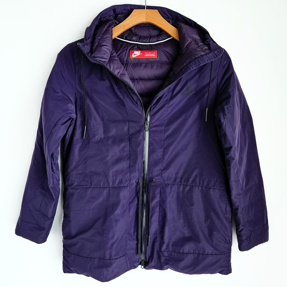 Nike Hooded Parka Goose Down Jacket Womens M Purple Front Zip 805080-524